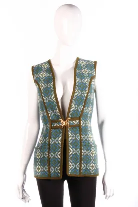 Coracle Clothes Welsh Wool Waistcoat with Clasp Green and Blue Size S