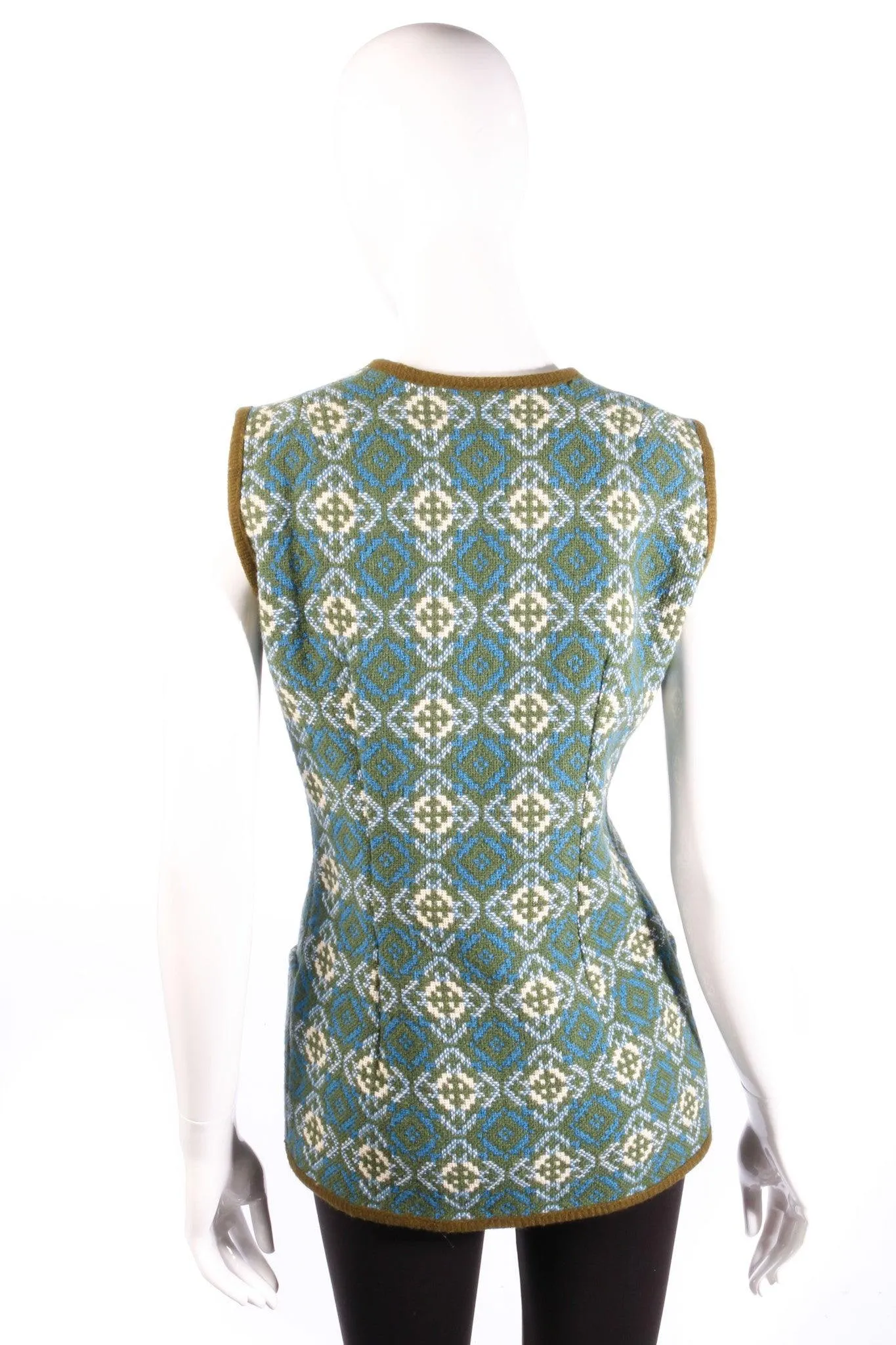 Coracle Clothes Welsh Wool Waistcoat with Clasp Green and Blue Size S