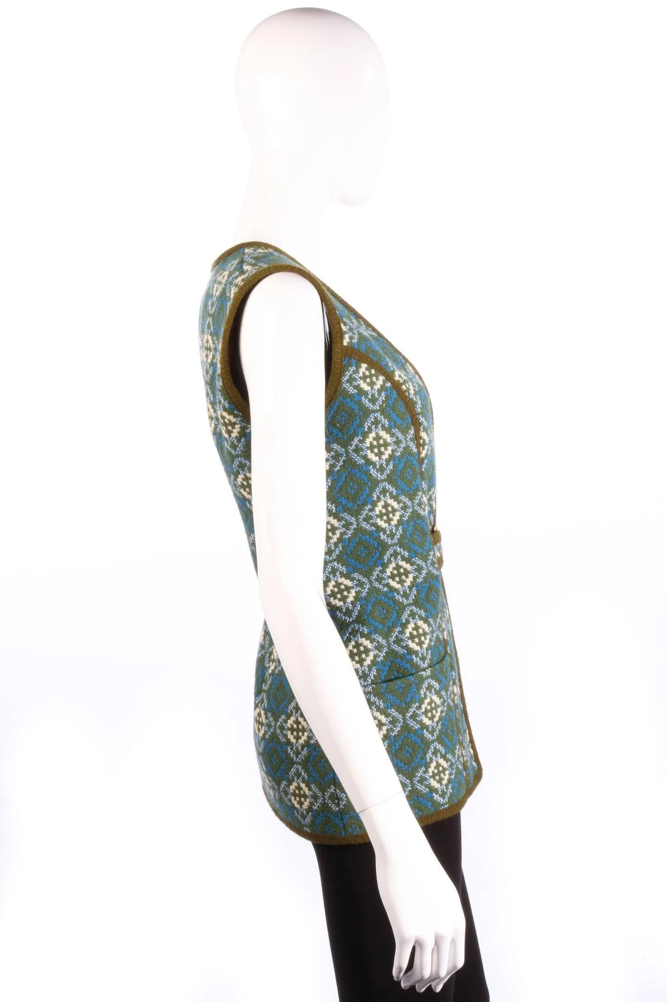 Coracle Clothes Welsh Wool Waistcoat with Clasp Green and Blue Size S