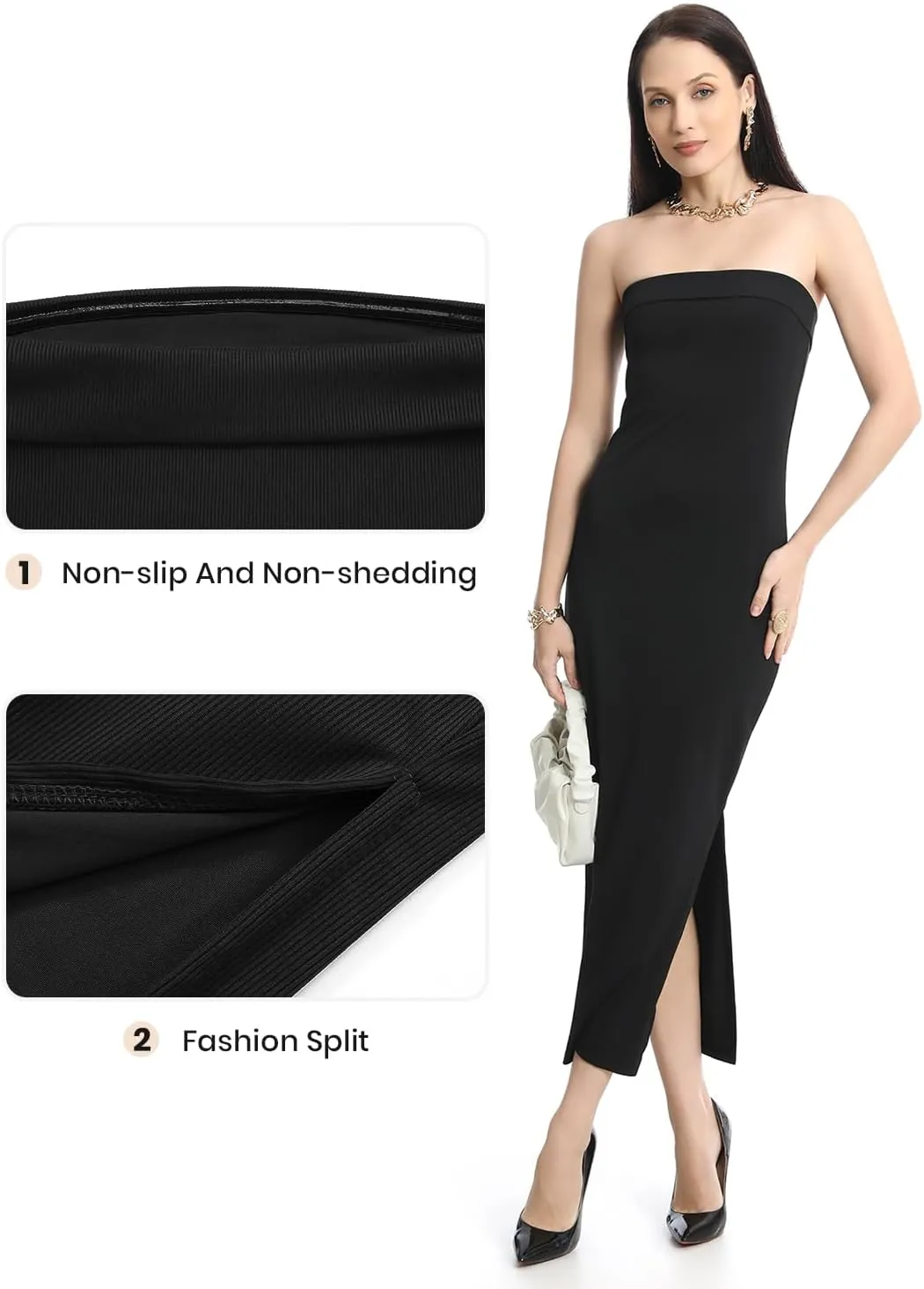 Cosy Pyro Womens Bodycon Long Dresses Summer Fitted Dress Maxi Tube Dress Ribbed Strapless Side Slit