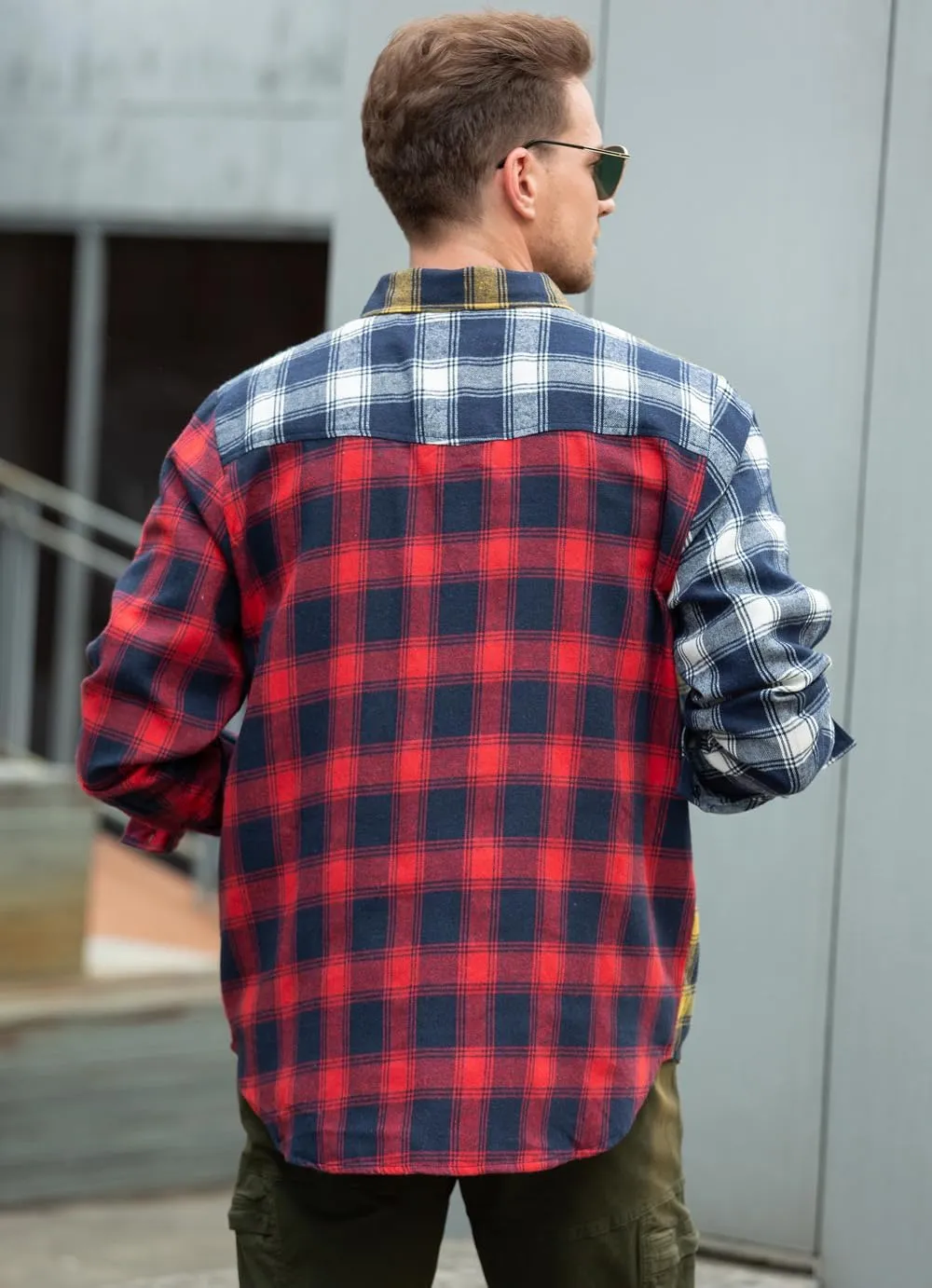 Cromoncent Men's Casual Flannel Shirt Plaid Long Sleeve Button Down Western Shirt