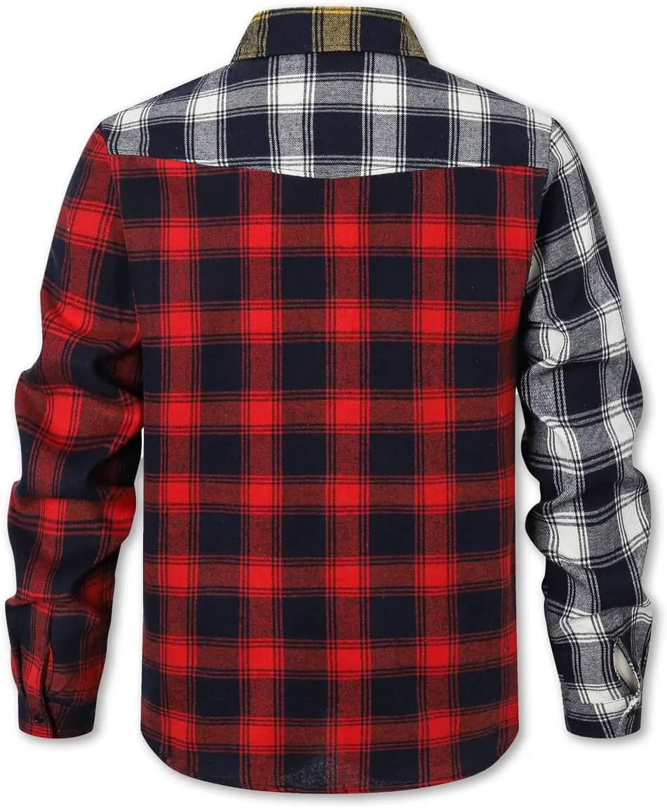 Cromoncent Men's Casual Flannel Shirt Plaid Long Sleeve Button Down Western Shirt