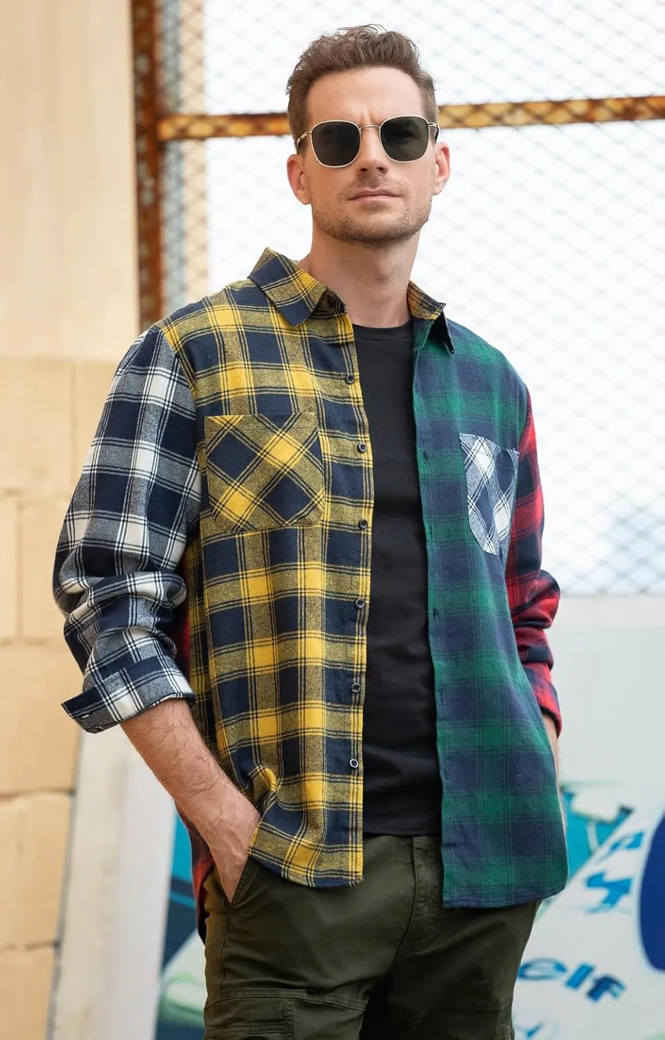 Cromoncent Men's Casual Flannel Shirt Plaid Long Sleeve Button Down Western Shirt