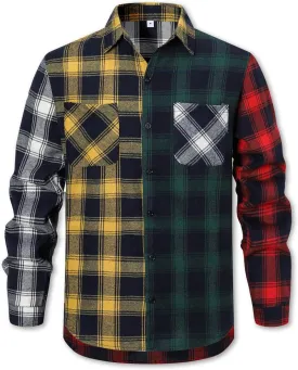 Cromoncent Men's Casual Flannel Shirt Plaid Long Sleeve Button Down Western Shirt