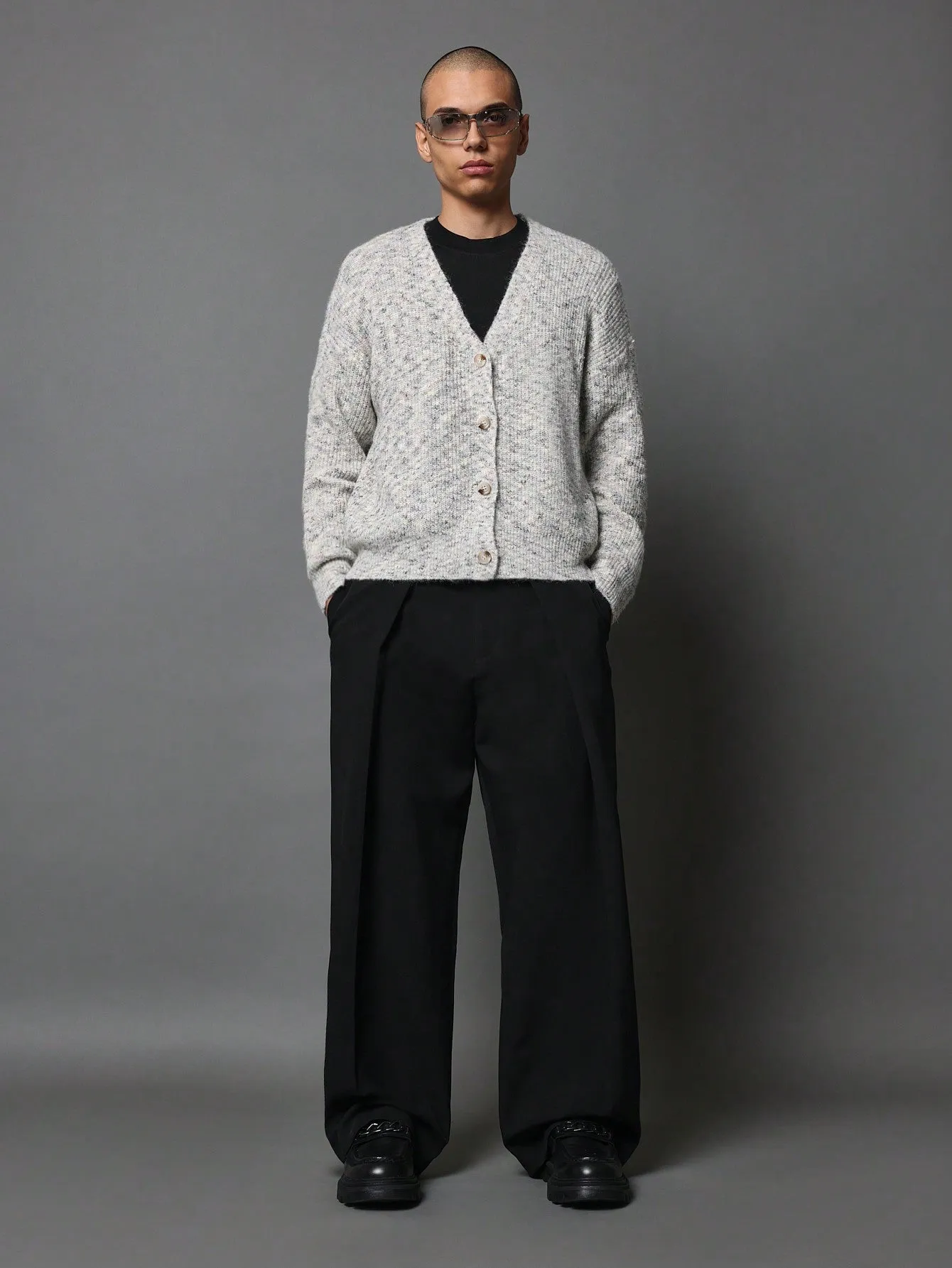 Cropped Space Dye Knit Cardigan