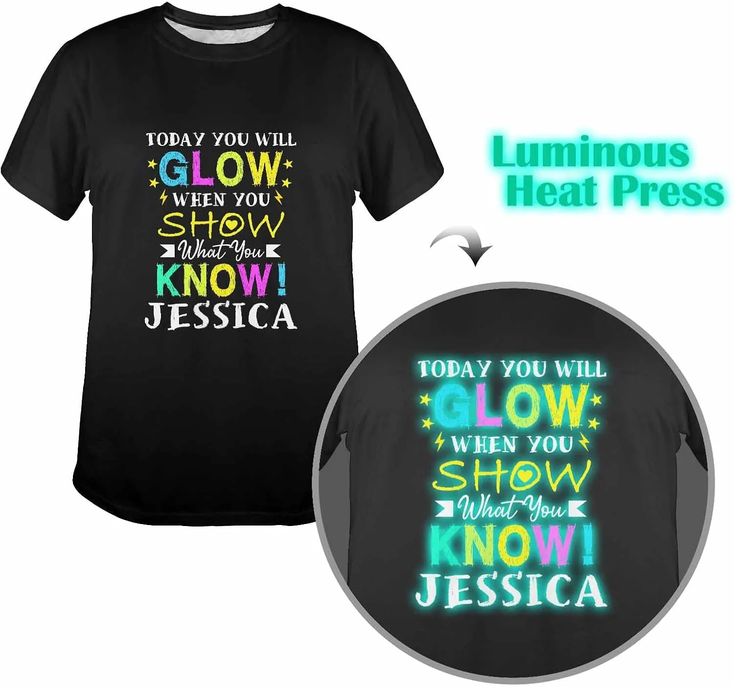 Custom Personalized Name Party Tee, Women's Glow in The Dark T-Shirt, Glow Birthday T-Shirt for Girl Mom Girlfriend Wife
