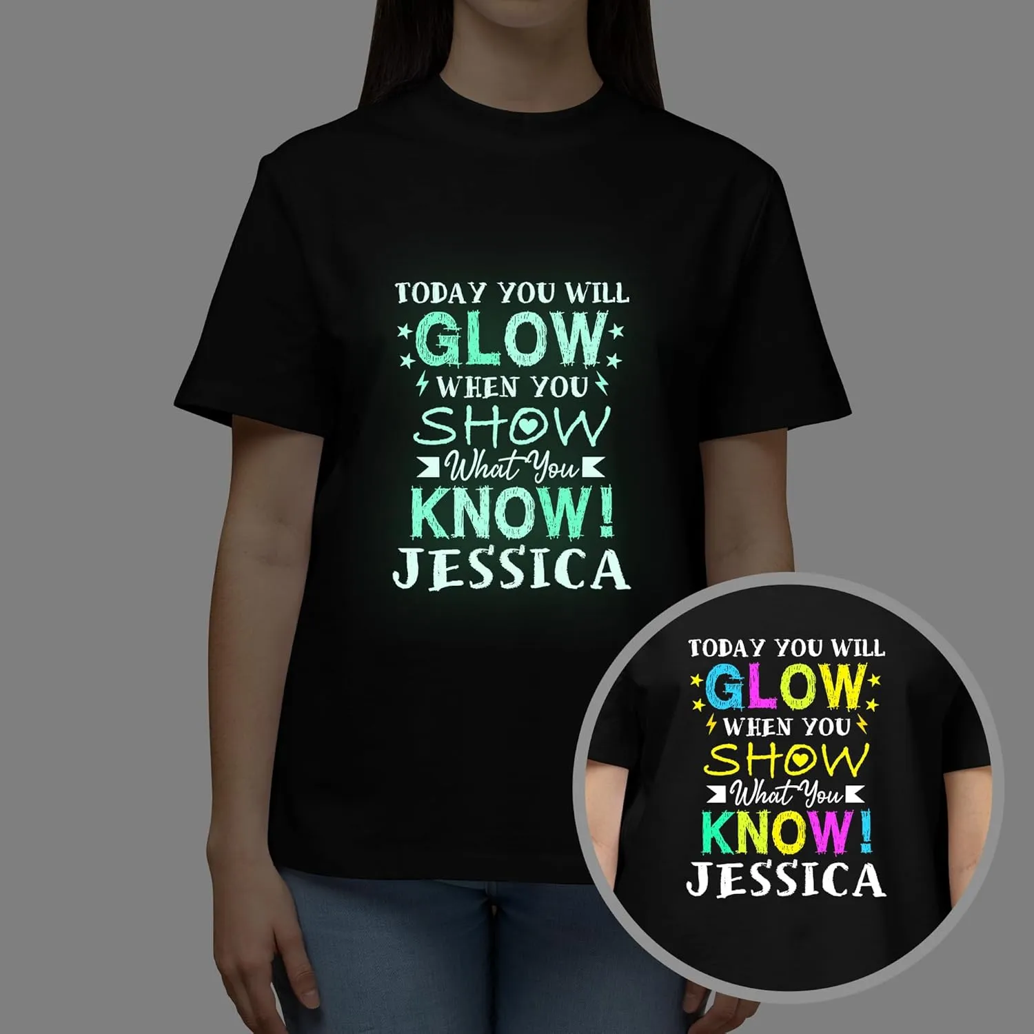 Custom Personalized Name Party Tee, Women's Glow in The Dark T-Shirt, Glow Birthday T-Shirt for Girl Mom Girlfriend Wife