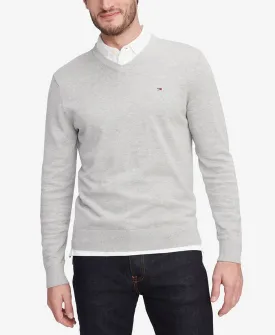 Essential Tommy Hilfiger Men's Solid V-Neck Sweater, Gray