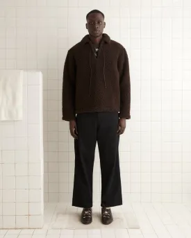 Fleece Tie-Up Pullover - Dark Brown