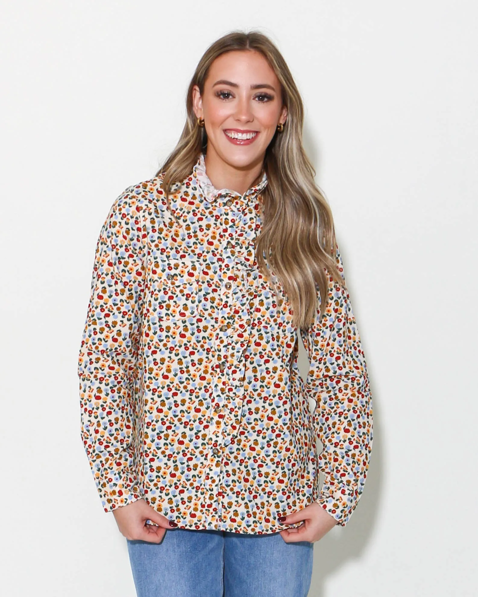 Floral Corduroy Snap Shirt