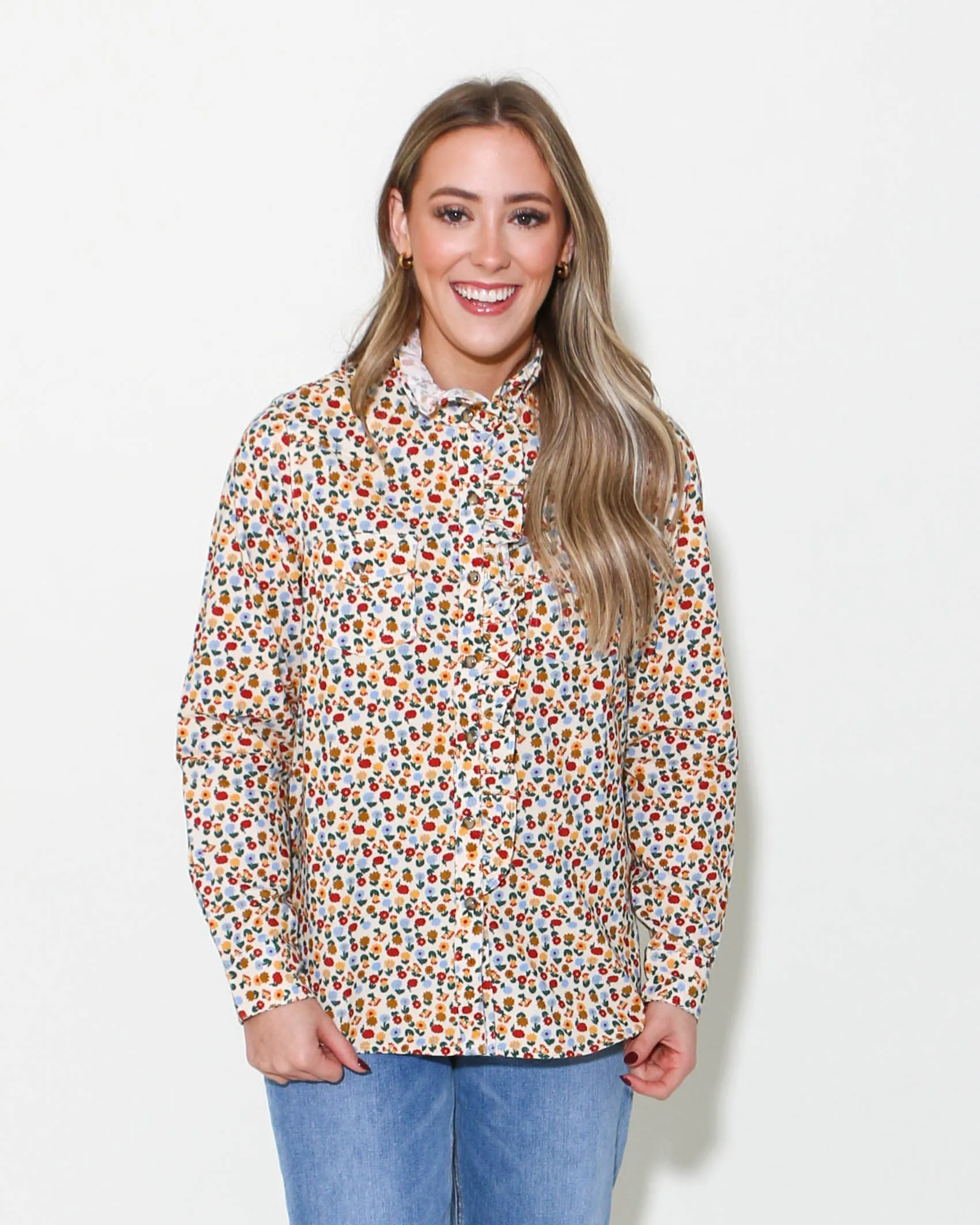 Floral Corduroy Snap Shirt