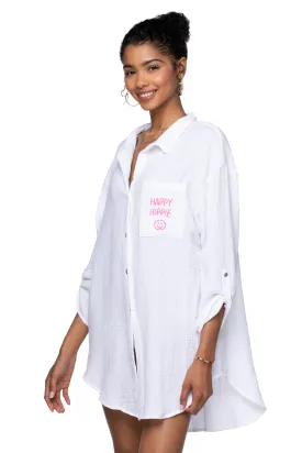 Good Vibes Cotton Gauze Shirt Mini Dress _ Happy Hippie Embroidery