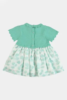 Green Knitted Top Leaves Print Girl Dress