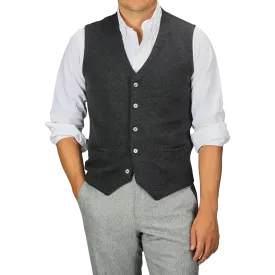 Grey Melange Knitted Merino Wool Waistcoat