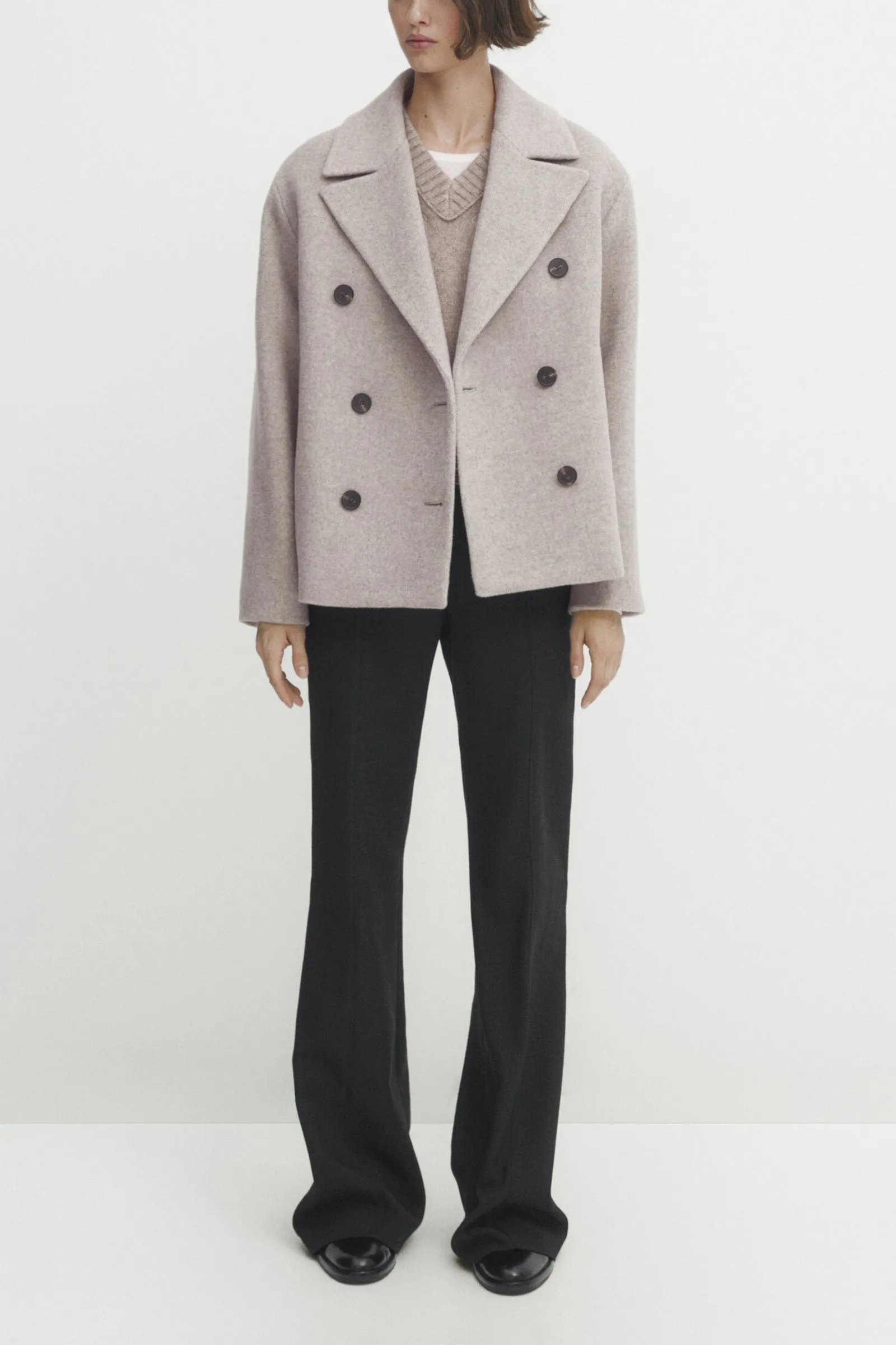 Grey Short Twill Pea Coat