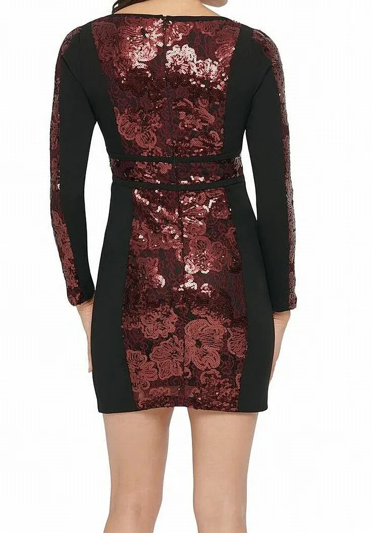 GUESS Women's Sequined Long Sleeve Body Con Dress
