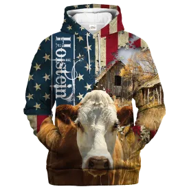 Hereford Farm With America Flag Hoodie, Cow Usa Flag Pattern Hoodies