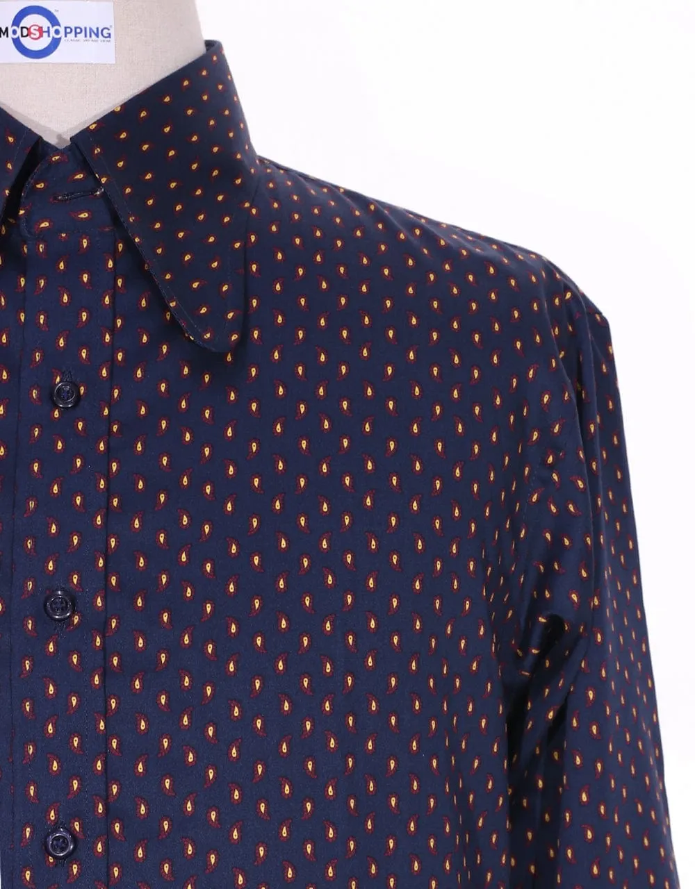 High Penny Collar Shirt | Navy Blue Small Paisley Shirt