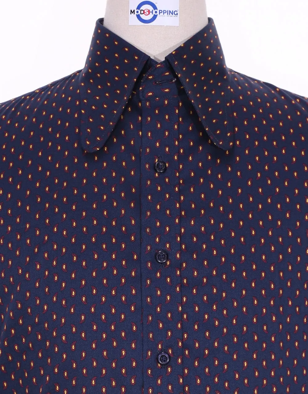 High Penny Collar Shirt | Navy Blue Small Paisley Shirt