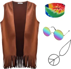 Hippie Costume for Men 60s 70s Fringe Vest Carnival Party Tassel Vest hippy Party halloween Costume