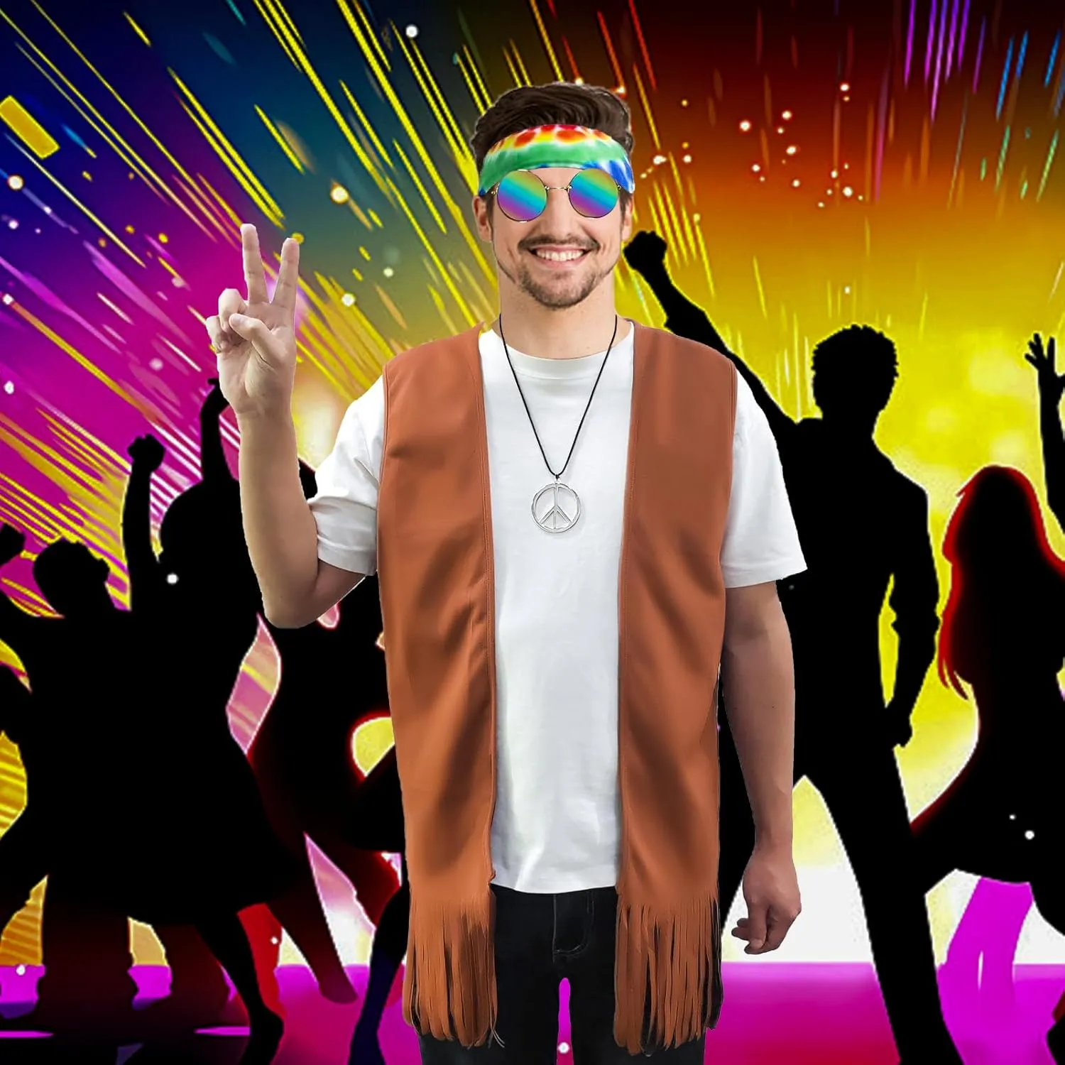 Hippie Costume for Men 60s 70s Fringe Vest Carnival Party Tassel Vest hippy Party halloween Costume