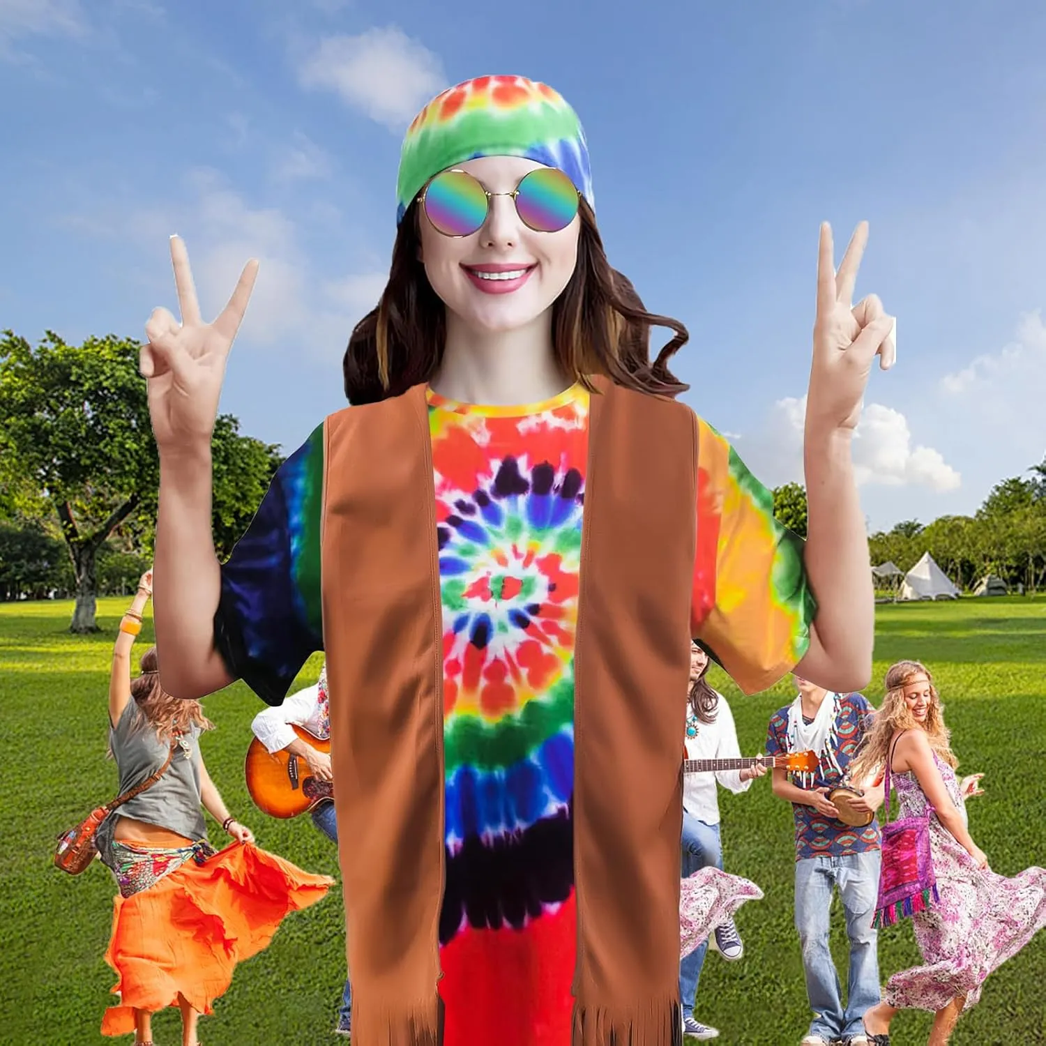 Hippie Costume for Men 60s 70s Fringe Vest Carnival Party Tassel Vest hippy Party halloween Costume