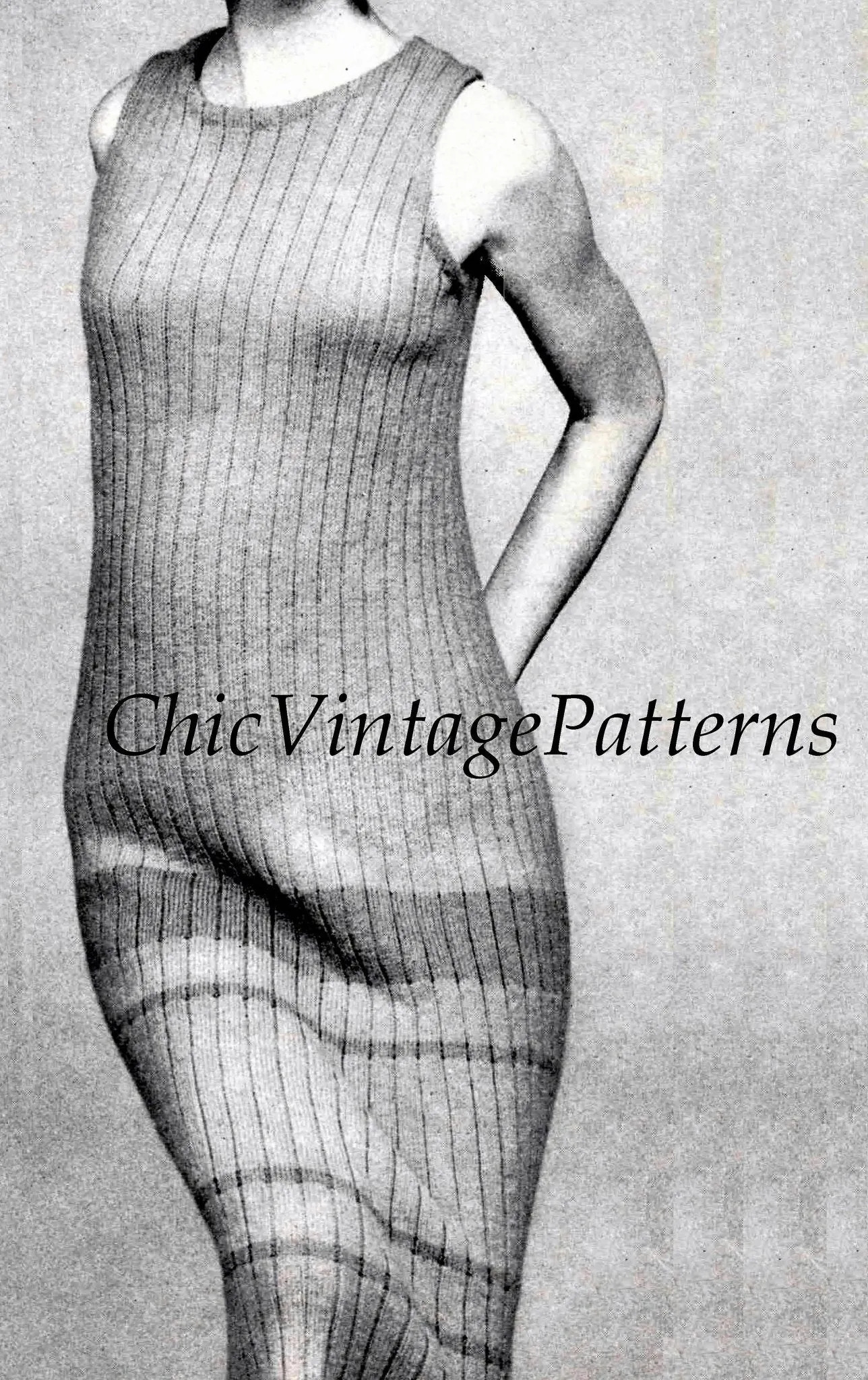 Knitted Dress Pattern, Ladies Ankle-Length Singlet Dress, Digital Download
