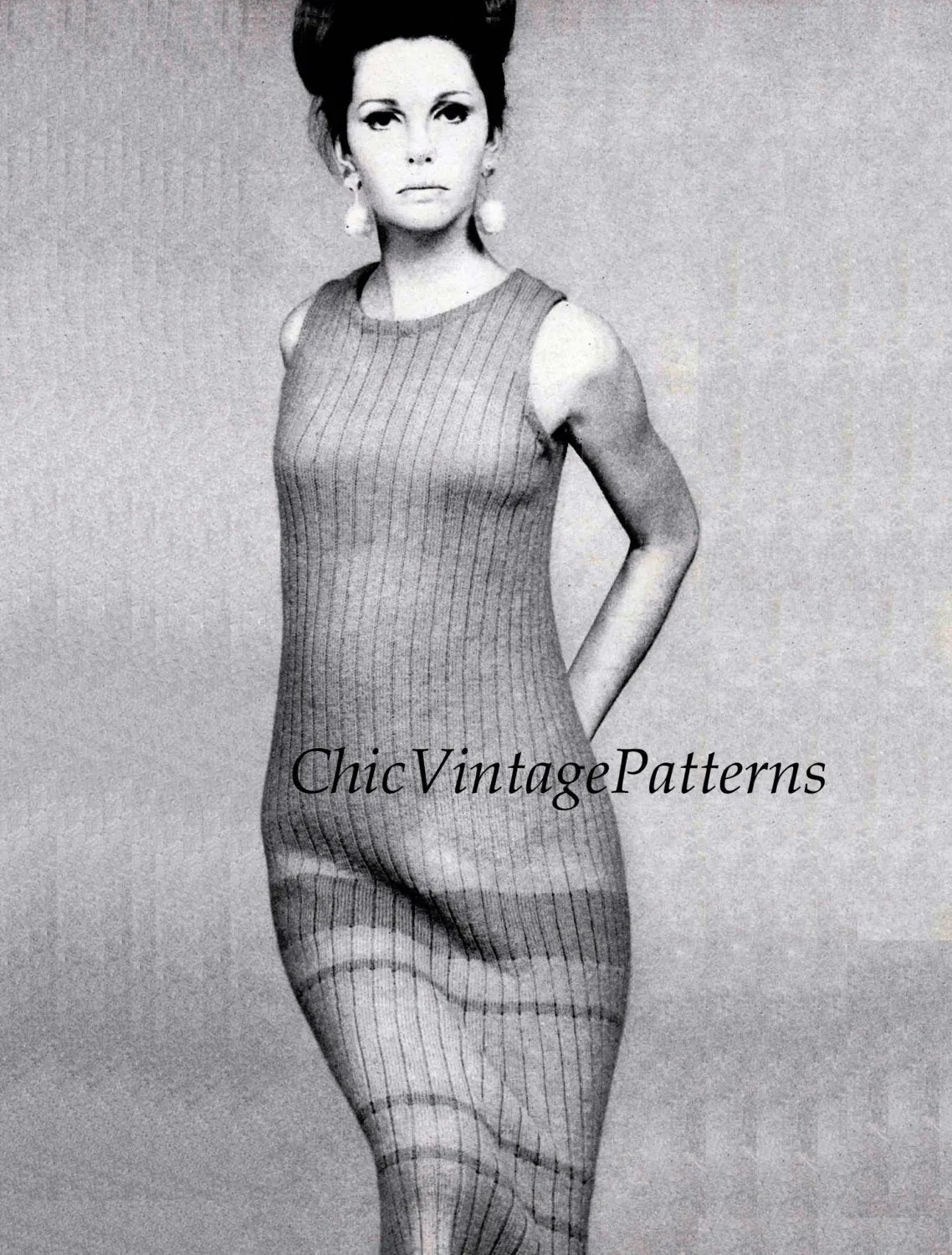 Knitted Dress Pattern, Ladies Ankle-Length Singlet Dress, Digital Download
