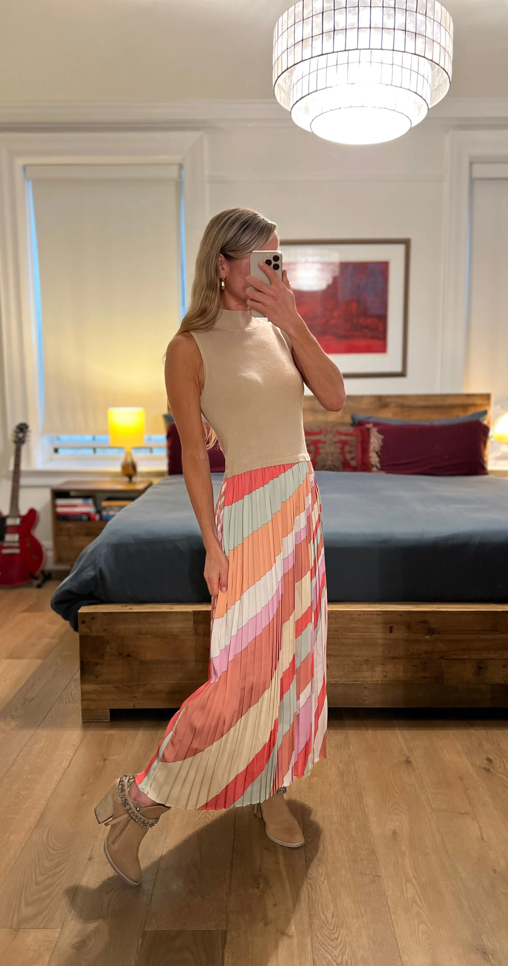 knitted mix media dress - multi