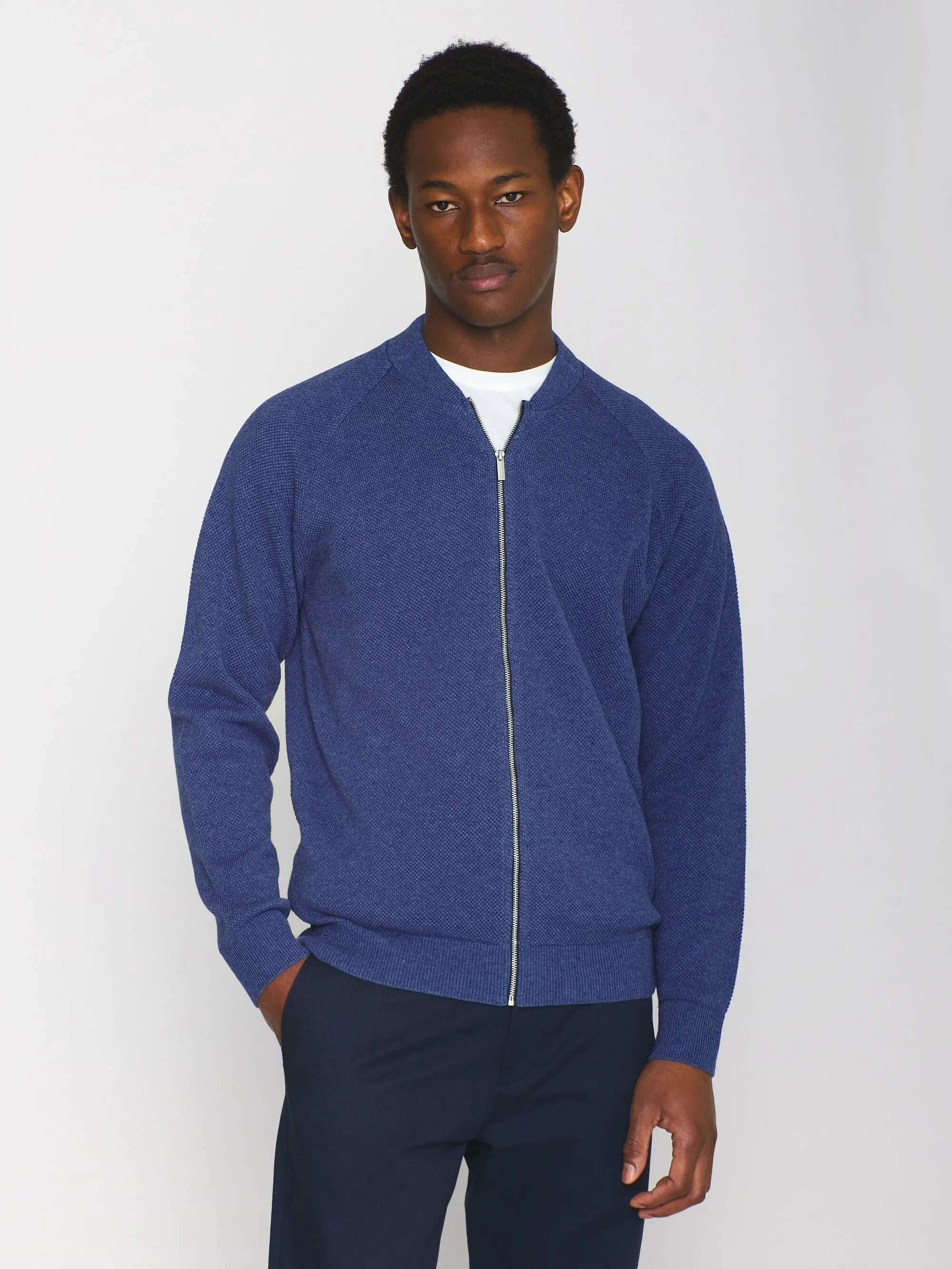 Knitted zip cardigan - GOTS/Vegan - Coronet Blue