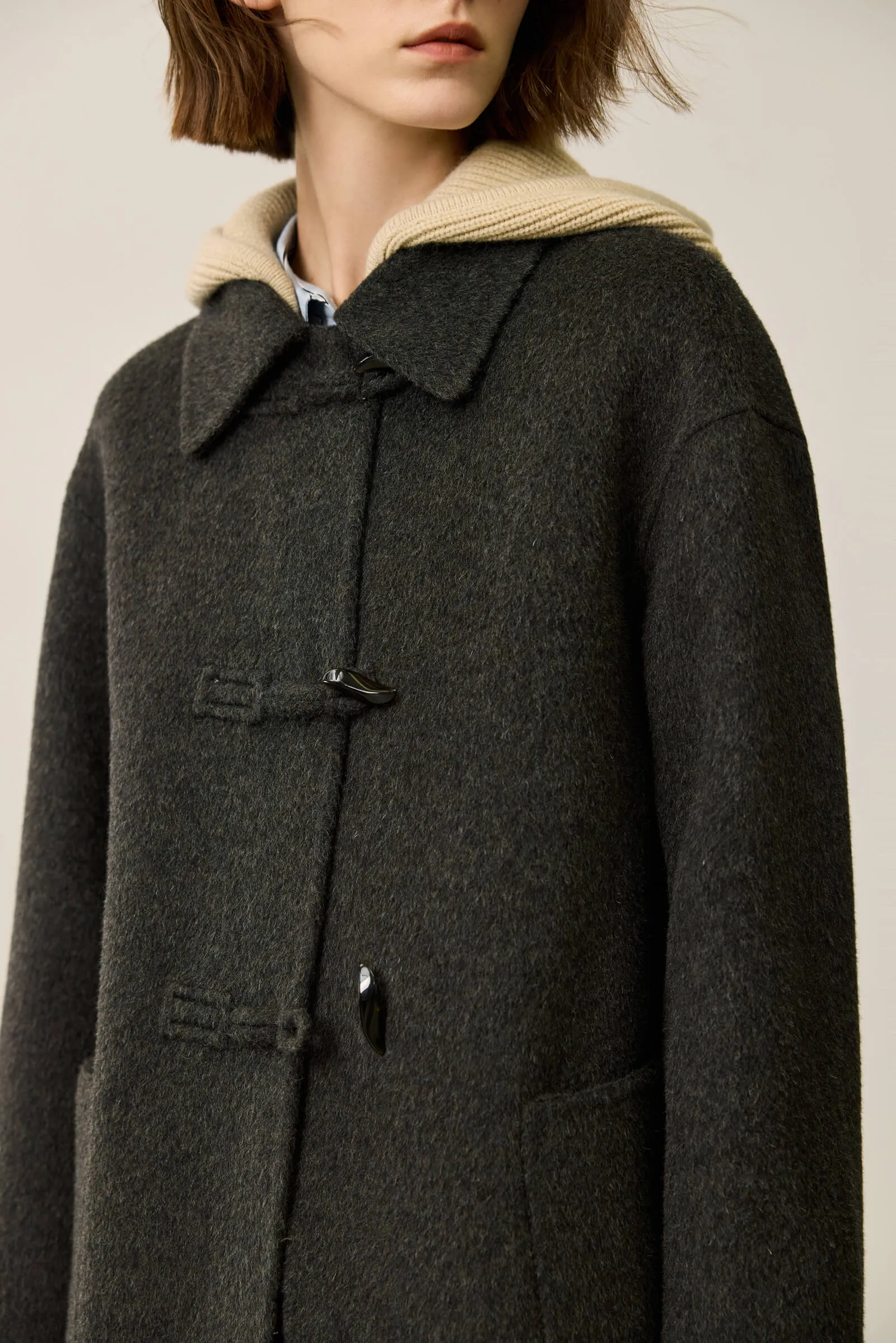 LILY Gray Vintage Hooded Toggle Coat