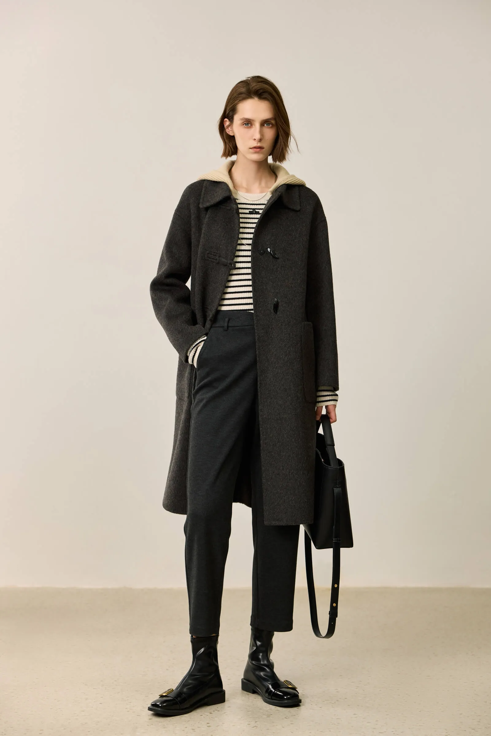 LILY Gray Vintage Hooded Toggle Coat
