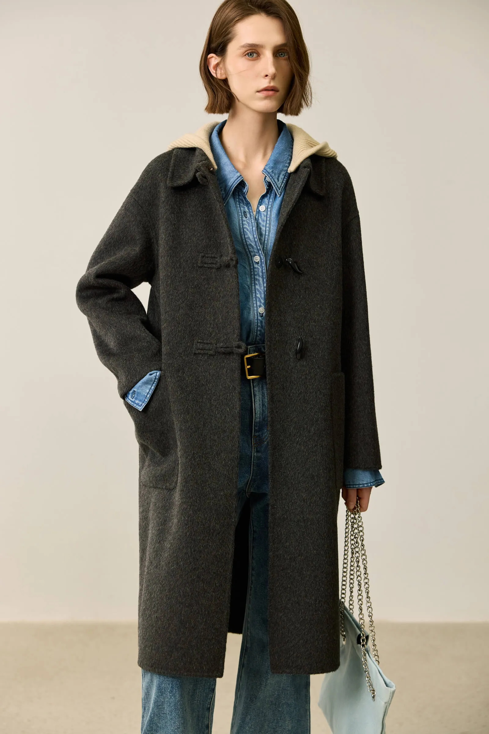 LILY Gray Vintage Hooded Toggle Coat