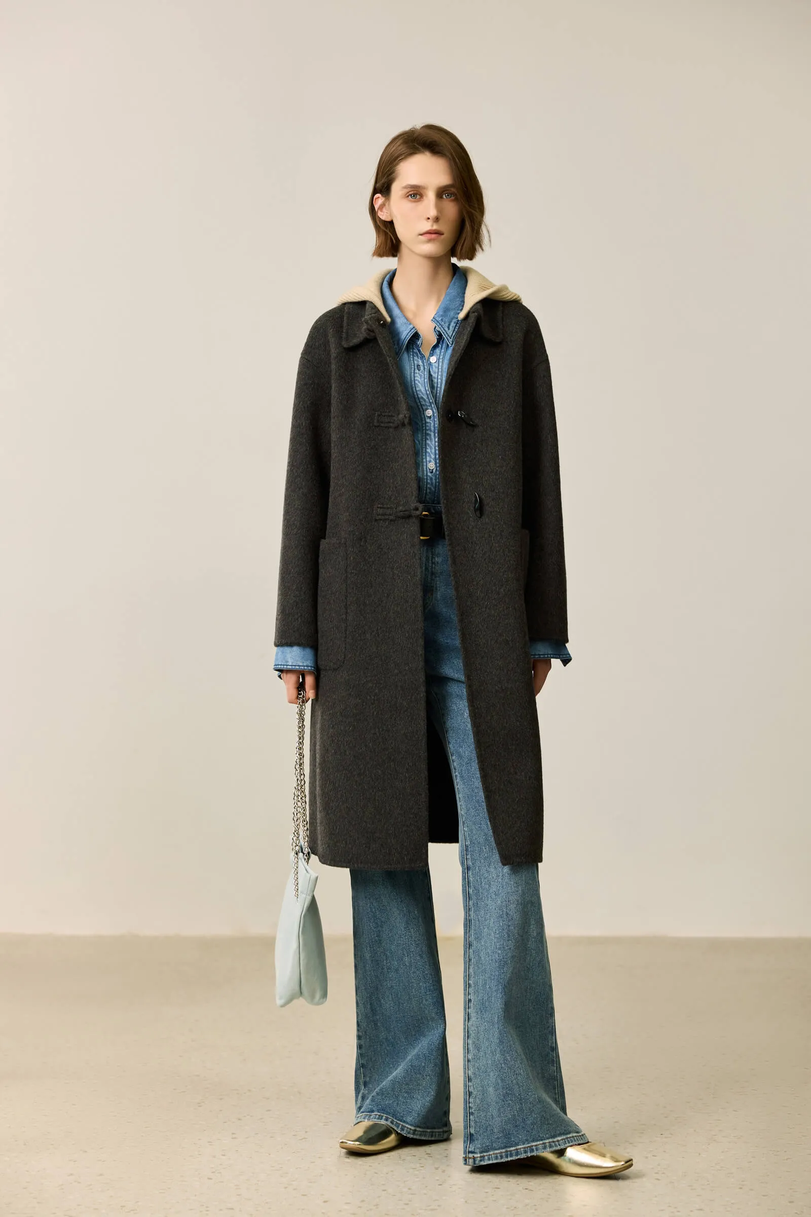 LILY Gray Vintage Hooded Toggle Coat