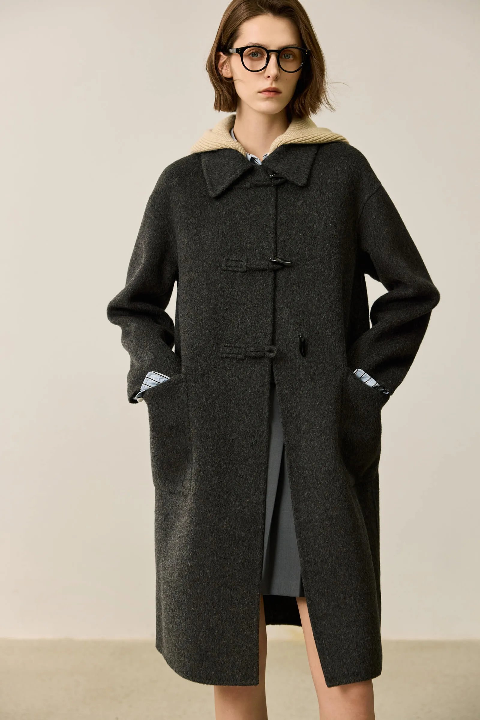 LILY Gray Vintage Hooded Toggle Coat
