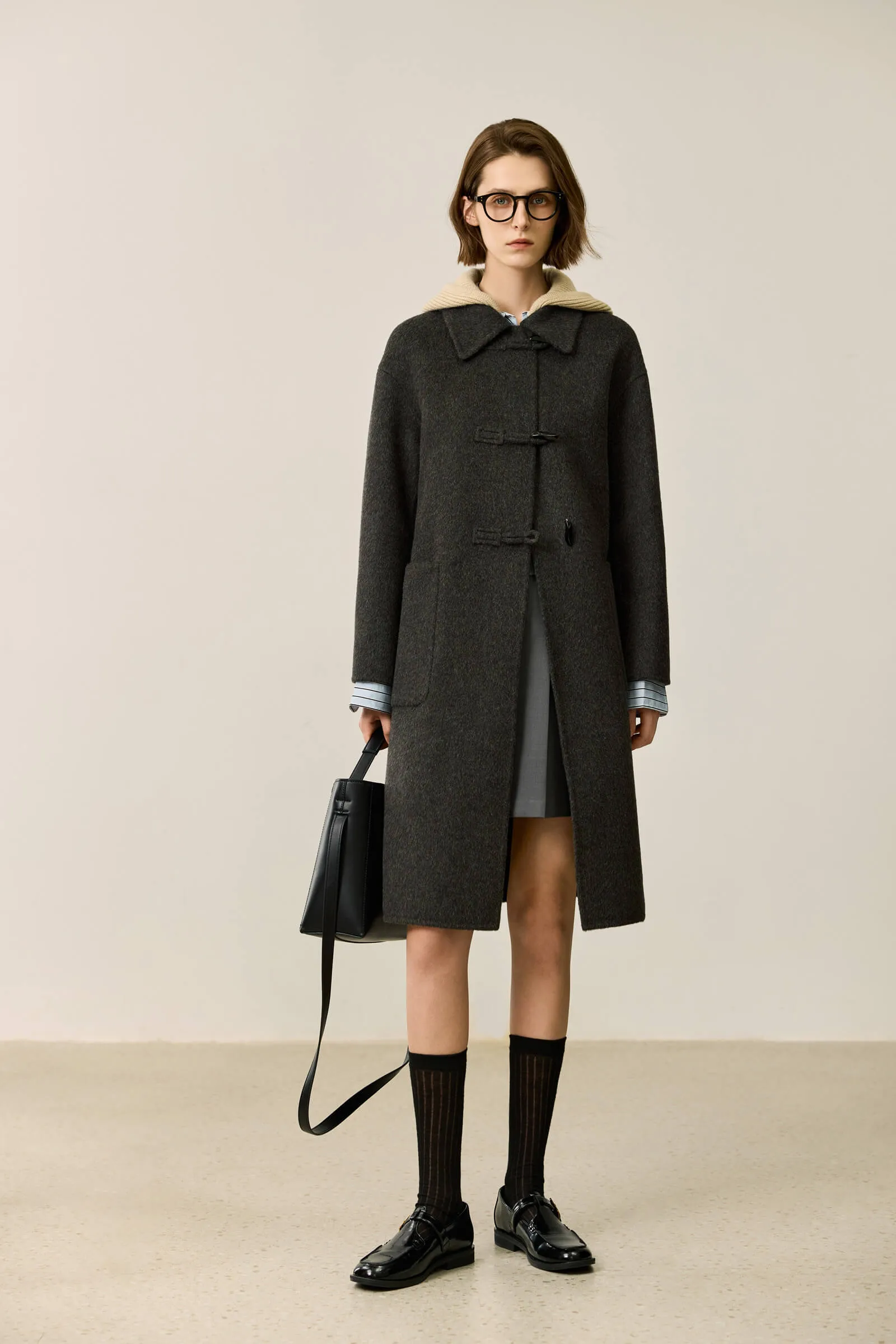 LILY Gray Vintage Hooded Toggle Coat