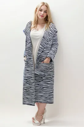 Long Knitted Zebra Pattern Cardigan