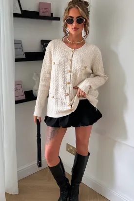 Macy Cream Cable Knit Long Sleeve Cardigan