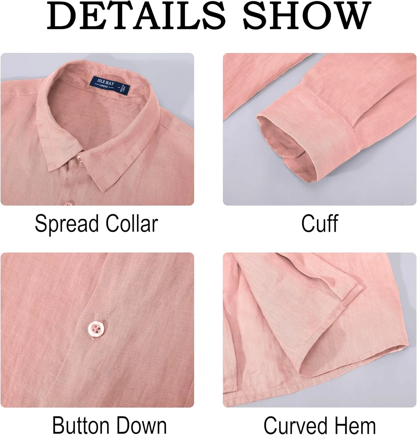 Men's 100% Linen Shirt Casual Long Sleeve Button-Down Shirt for Men Lightweight Linen Shirt with Pockets