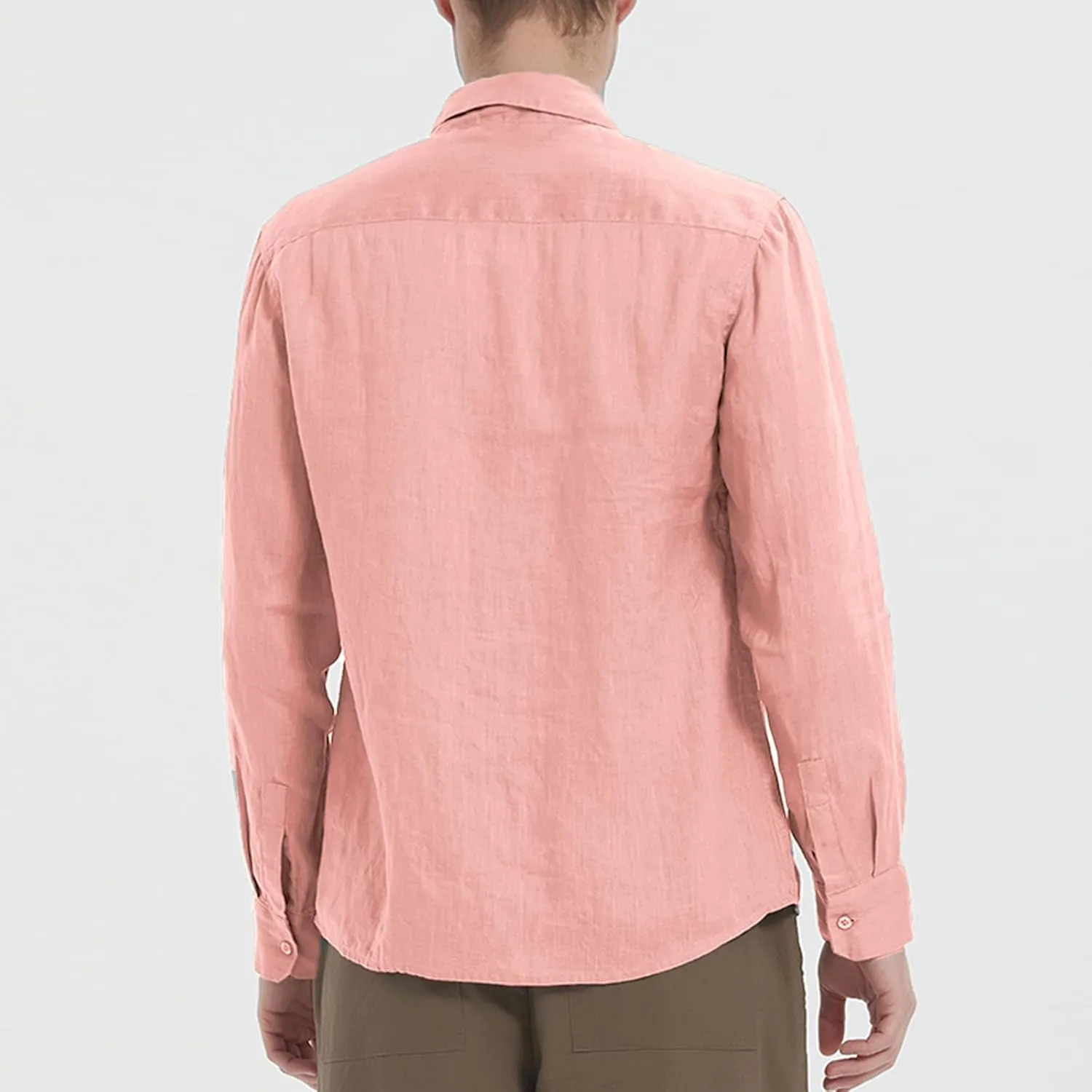 Men's 100% Linen Shirt Casual Long Sleeve Button-Down Shirt for Men Lightweight Linen Shirt with Pockets