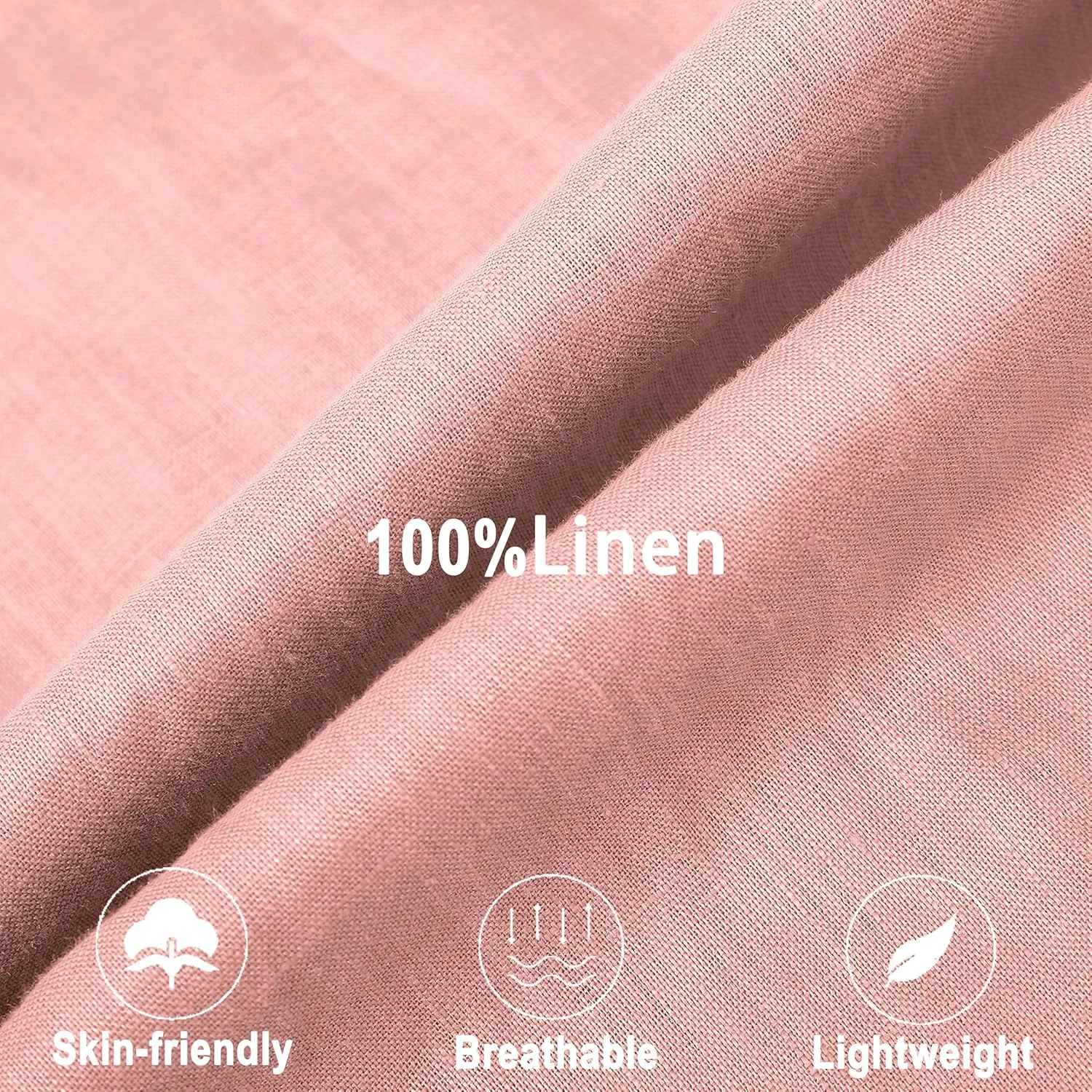 Men's 100% Linen Shirt Casual Long Sleeve Button-Down Shirt for Men Lightweight Linen Shirt with Pockets