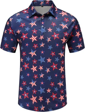 Men's American Flag Polo Shirt, USA Patriotic Short Sleeve Dri-Fit Quick-Dry Golf Shirt