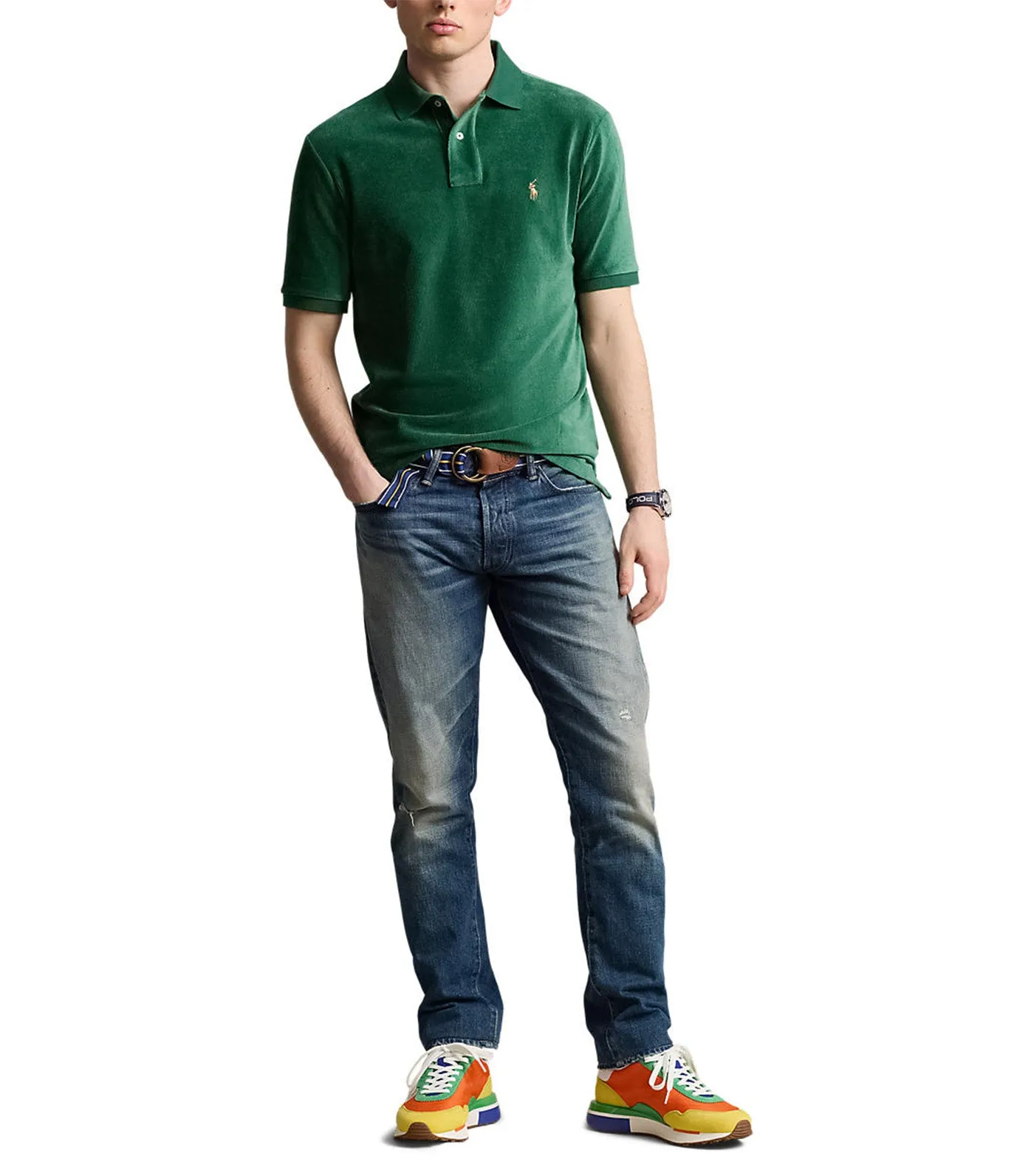 Men's Classic Fit Knit Corduroy Polo Shirt Moss Agate