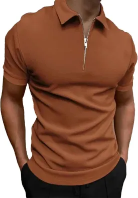 Men's Polo Shirt Short-Sleeved Zipper Turn-Down Collar T-Shirt Casual Top
