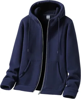 Men's Winter Warm Zip Up Hoodie Heavyweight Fleece Hoooed Sweatshirt Trendy Zip Up Fleece Fashion Outfits