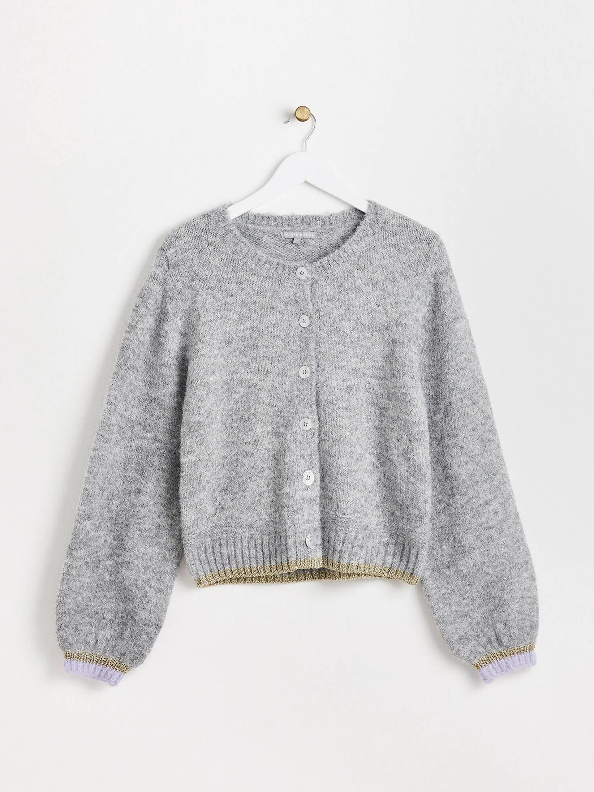 Metallic trim grey knitted cardigan