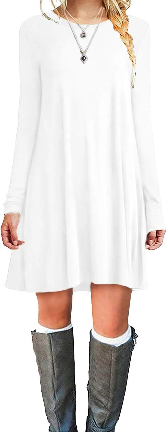 MOLERANI Women's Casual Plain Simple Long Sleeve T-Shirt Loose Dress