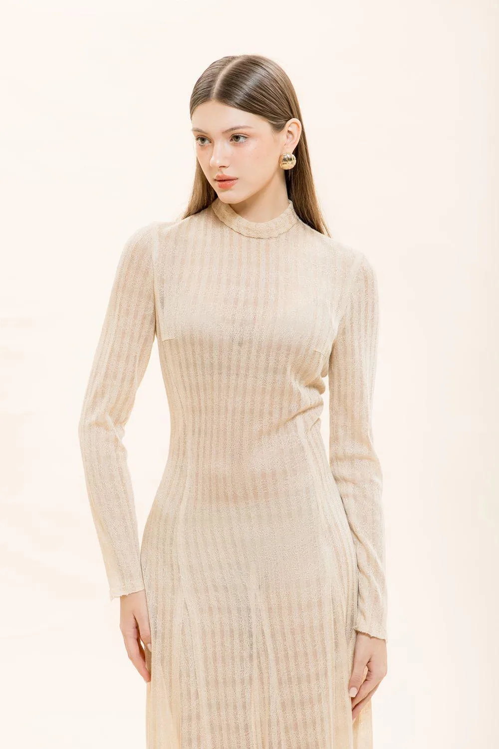 Naomi A-line Long Sleeved Knitted Fabric Floor Length Dress