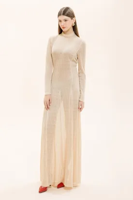 Naomi A-line Long Sleeved Knitted Fabric Floor Length Dress
