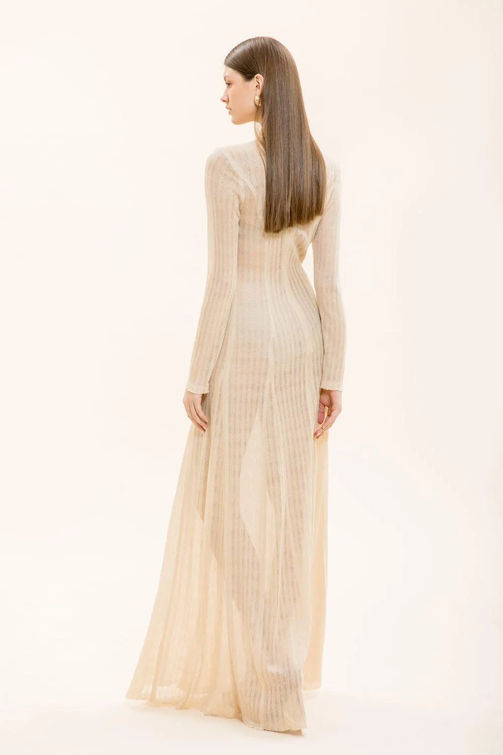 Naomi A-line Long Sleeved Knitted Fabric Floor Length Dress